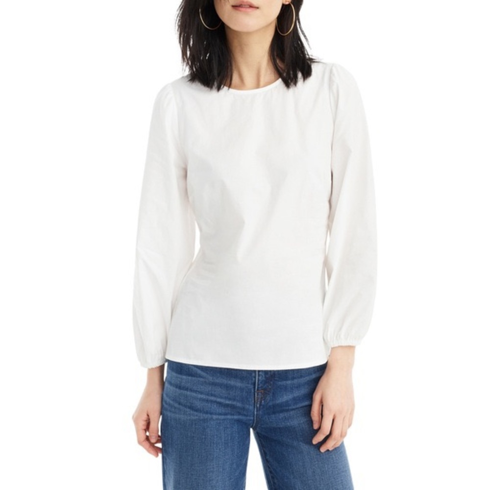 J. Crew  Puff Sleeve Cotton Poplin White Blouse 0P